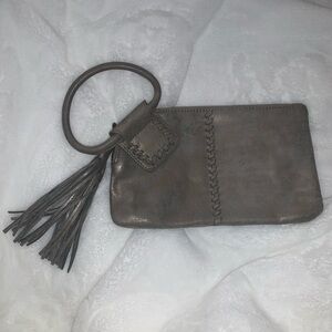 HOBO Dark Gray Leather Wristlet with Tassel